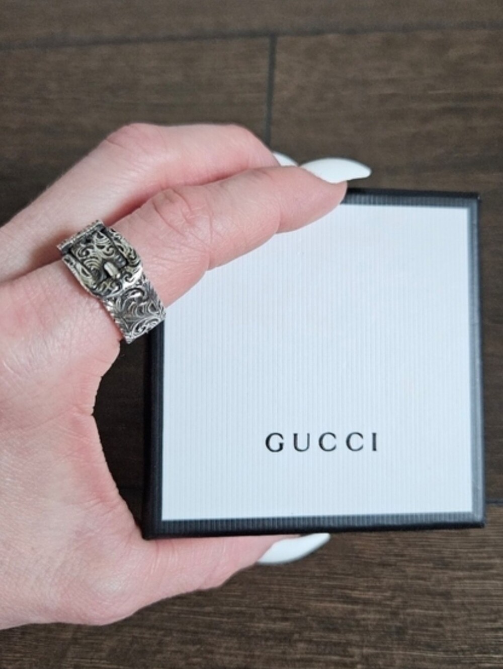 Gucci Sterling Silver Horsebit Arabesque Ring Size 19 w/ Box & Dusty
